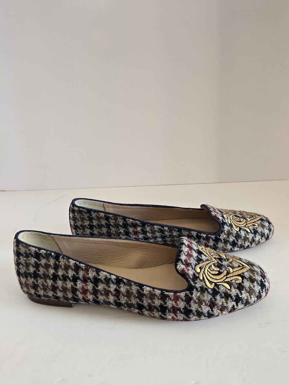 J. Crew Multicolor Wool Fabric Houndstooth Embroidered Smoking Loafers 7